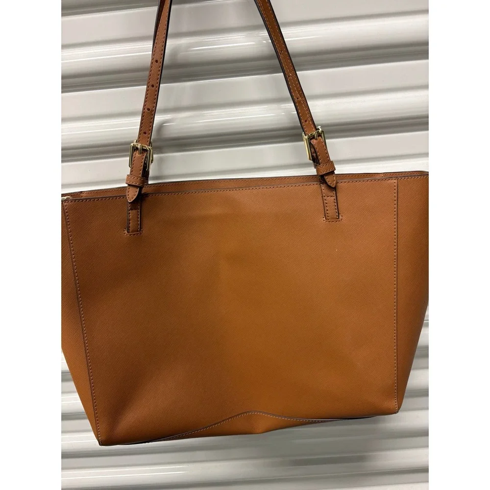 Tory Burch Emerson Tan Saffiano Leather Triple Compartment Tote Bag Large